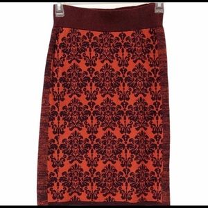 Moth Anthropologie Knit Pencil Skirt Orange Red Beocade Jacquard Fall Size Small